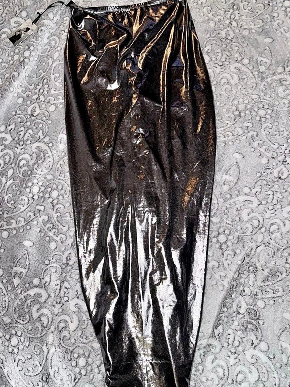 Sincerely Jules Metallic Silver Black Ruched Midi Skirt Size M NWT - Picture 1 of 3